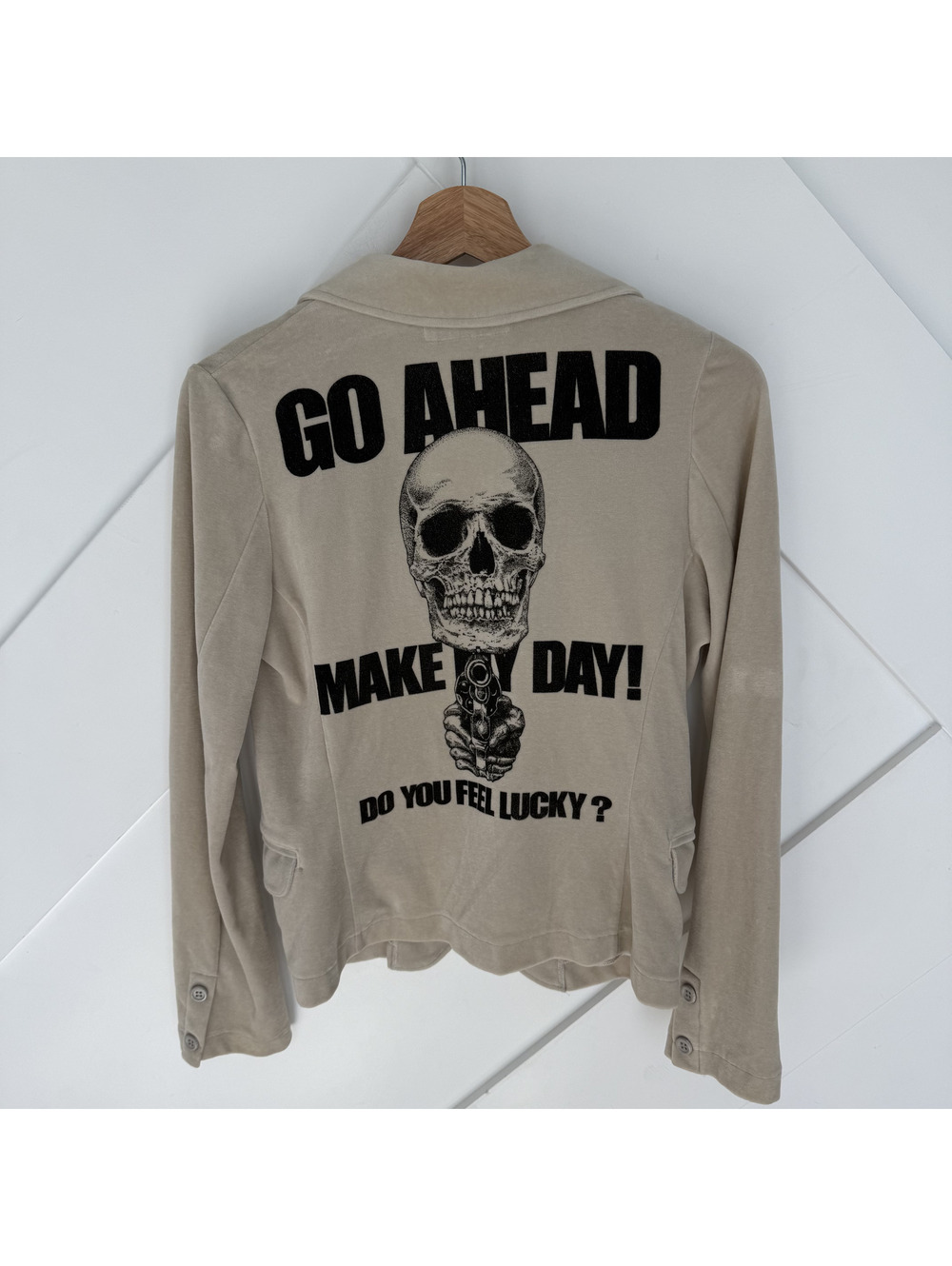 RARE Hysteric Glamour Beige Velvet Jacket Go Ahead Make My Day Skull